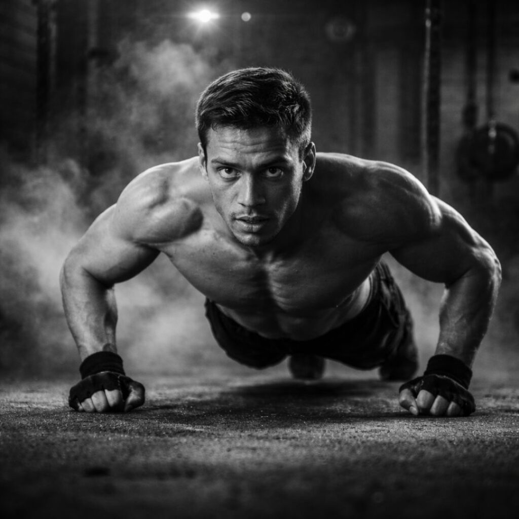 entrenador personal haciendo flexiones